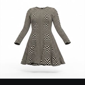 Nicole Miller Black and White Chevron Dress size M
